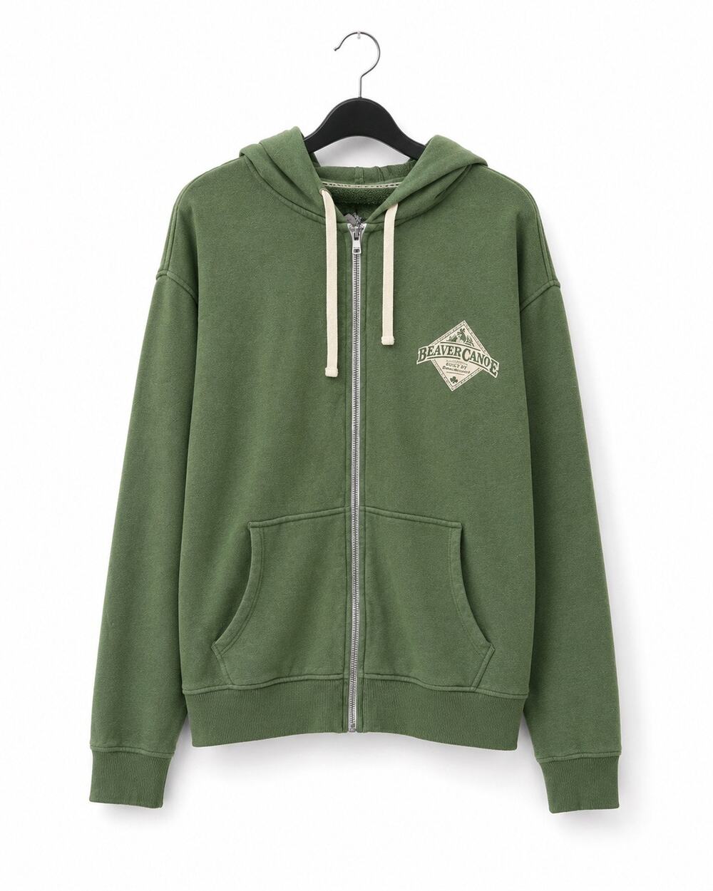 Roots Beaver Canoe Green Full Zip Hoodie Organic Cotton Size L